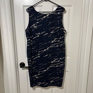 NWT Gap Twist Back Marble Print Sleeveless Dress Size 14 Navy Blue/Cream